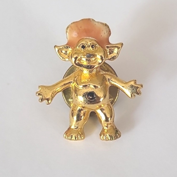 Other - Gold Troll Labubu Pin with Pink Hair